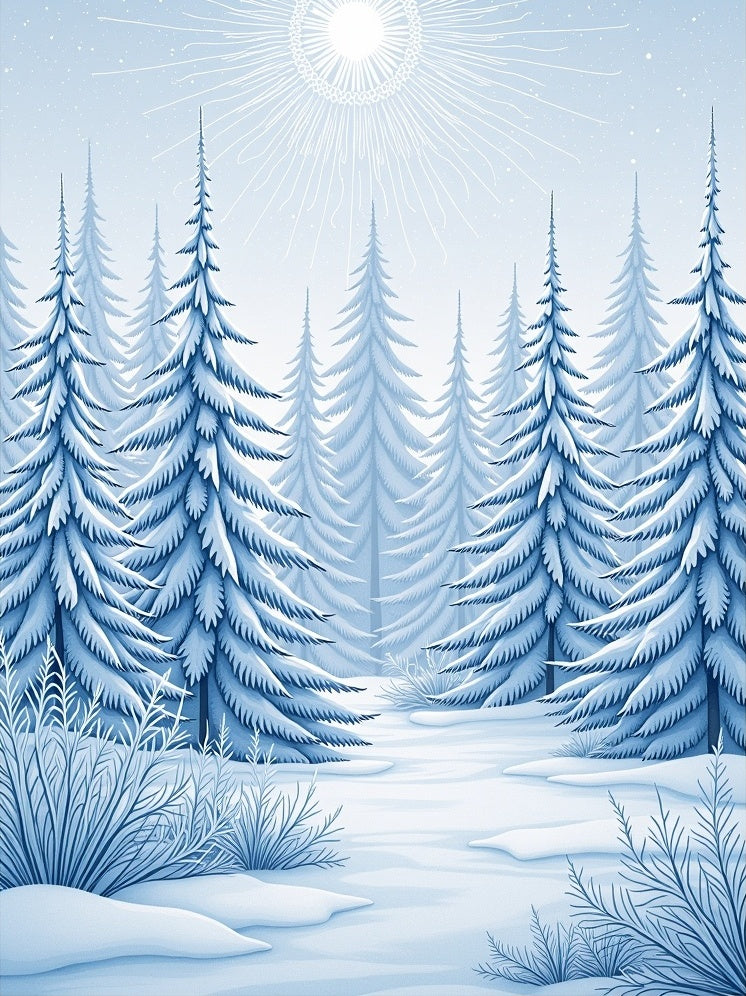 Winter Forest Snow Covered Pine Trees Rug