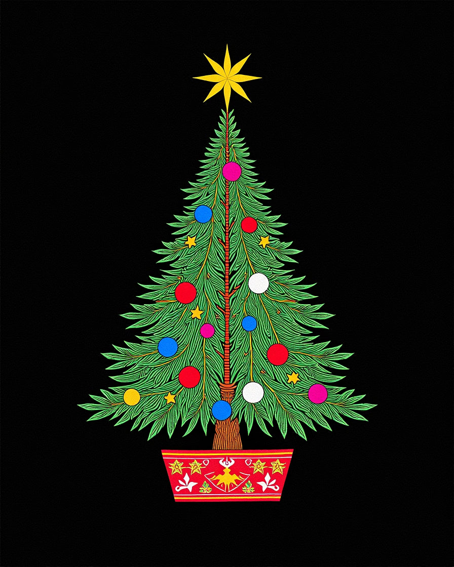 Vibrant Christmas Tree Ornaments Star Rug