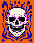 Bold orange skull with purple flames Rug
