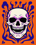 Bold orange skull with purple flames Rug