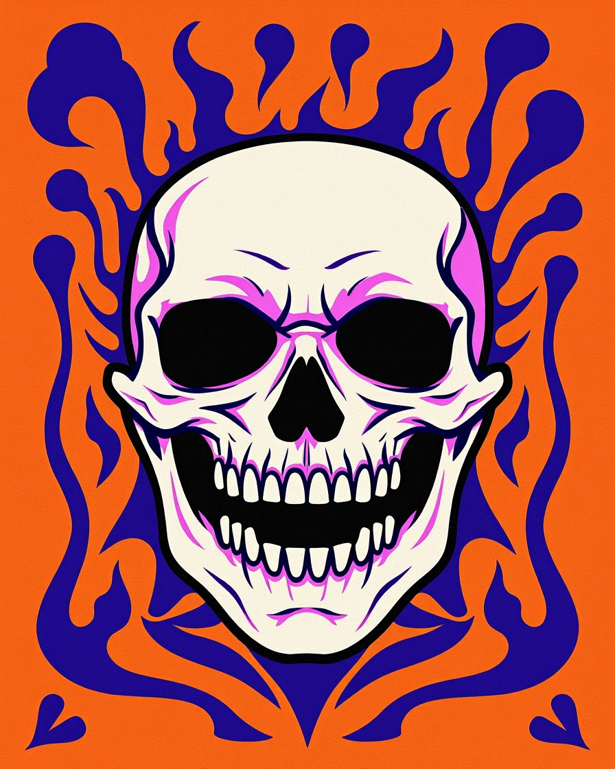 Bold orange skull with purple flames Rug