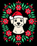 Festive Cream Dog Floral Wreath Christmas Rug