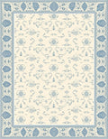 Ornate Cream Blue Bordered Scrollwork Rug