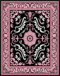 Pink Black Floral Medallion Scroll Rug