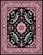 Pink Black Floral Medallion Scroll Rug