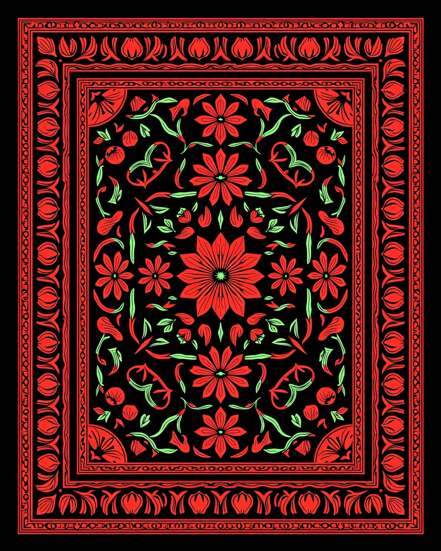 Bold Red Floral Garden Border Rug