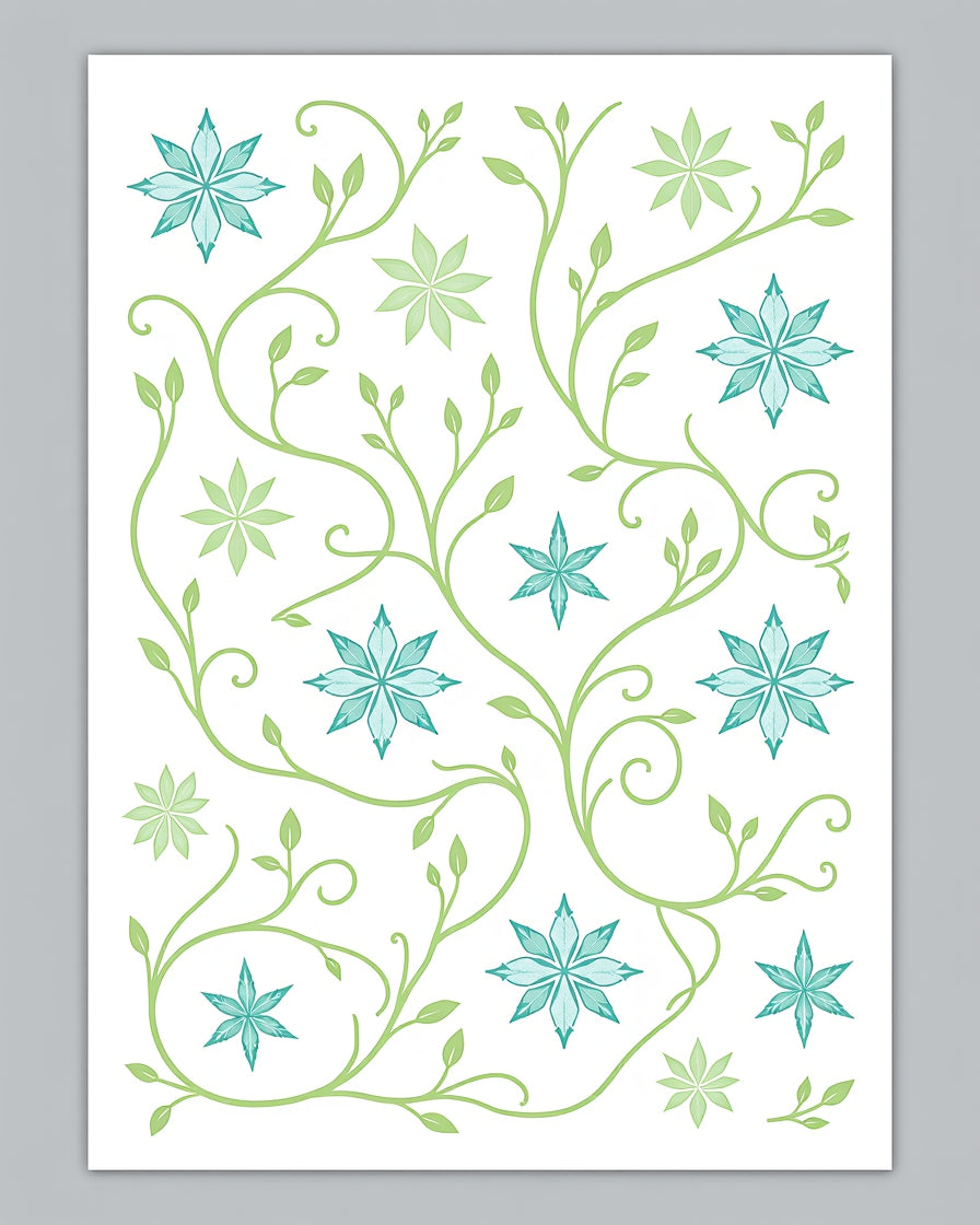 Serene Teal Green Floral Vine Rug