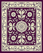 Rich Plum Floral Medallion Border Rug