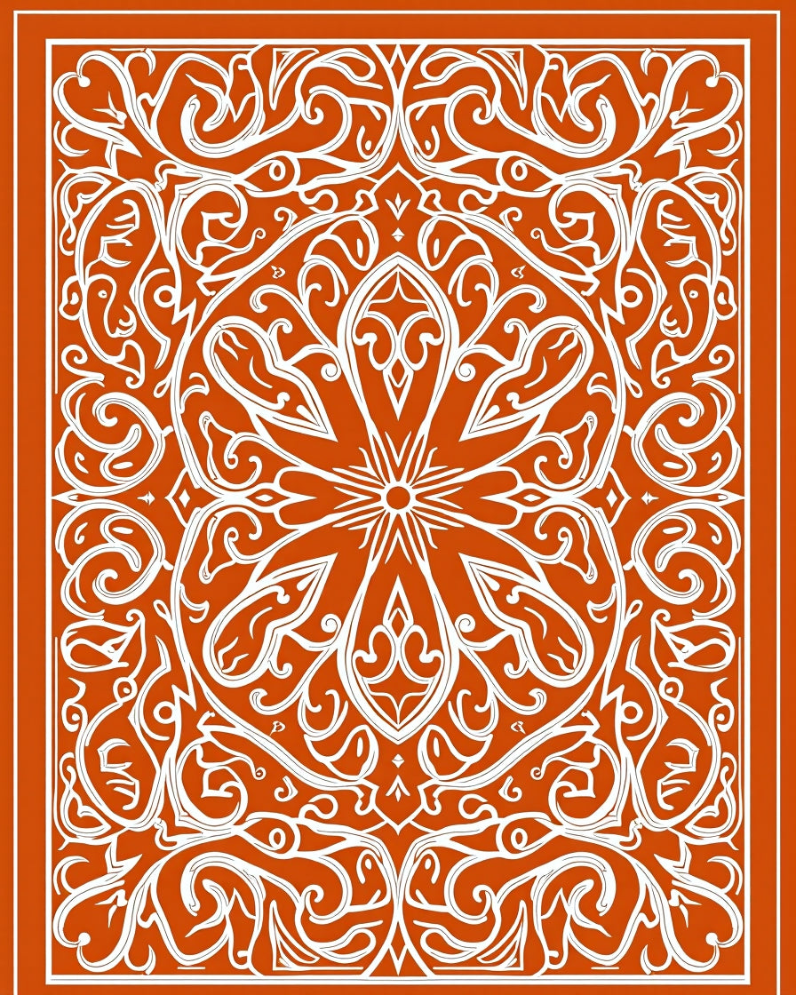 Orange White Intricate Floral Medallion Rug