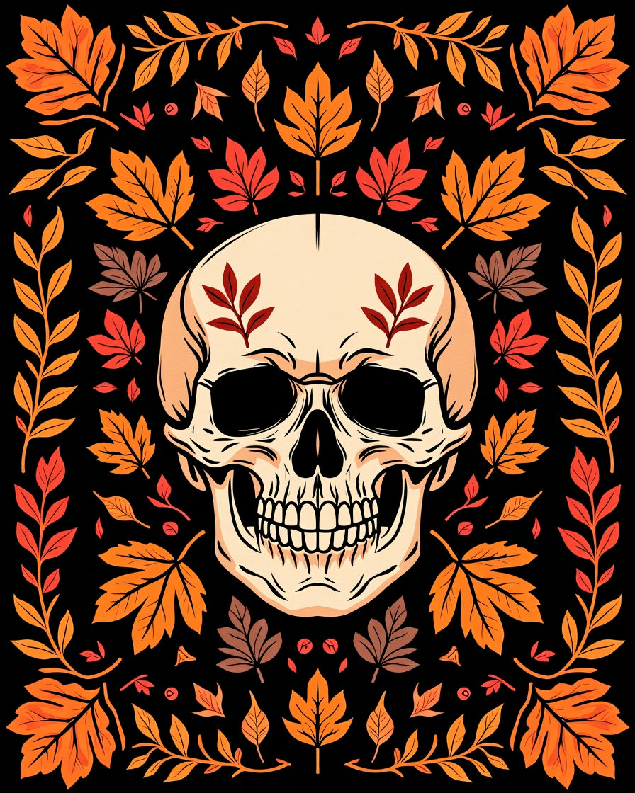 Autumn Skull With Leafy Border Rug