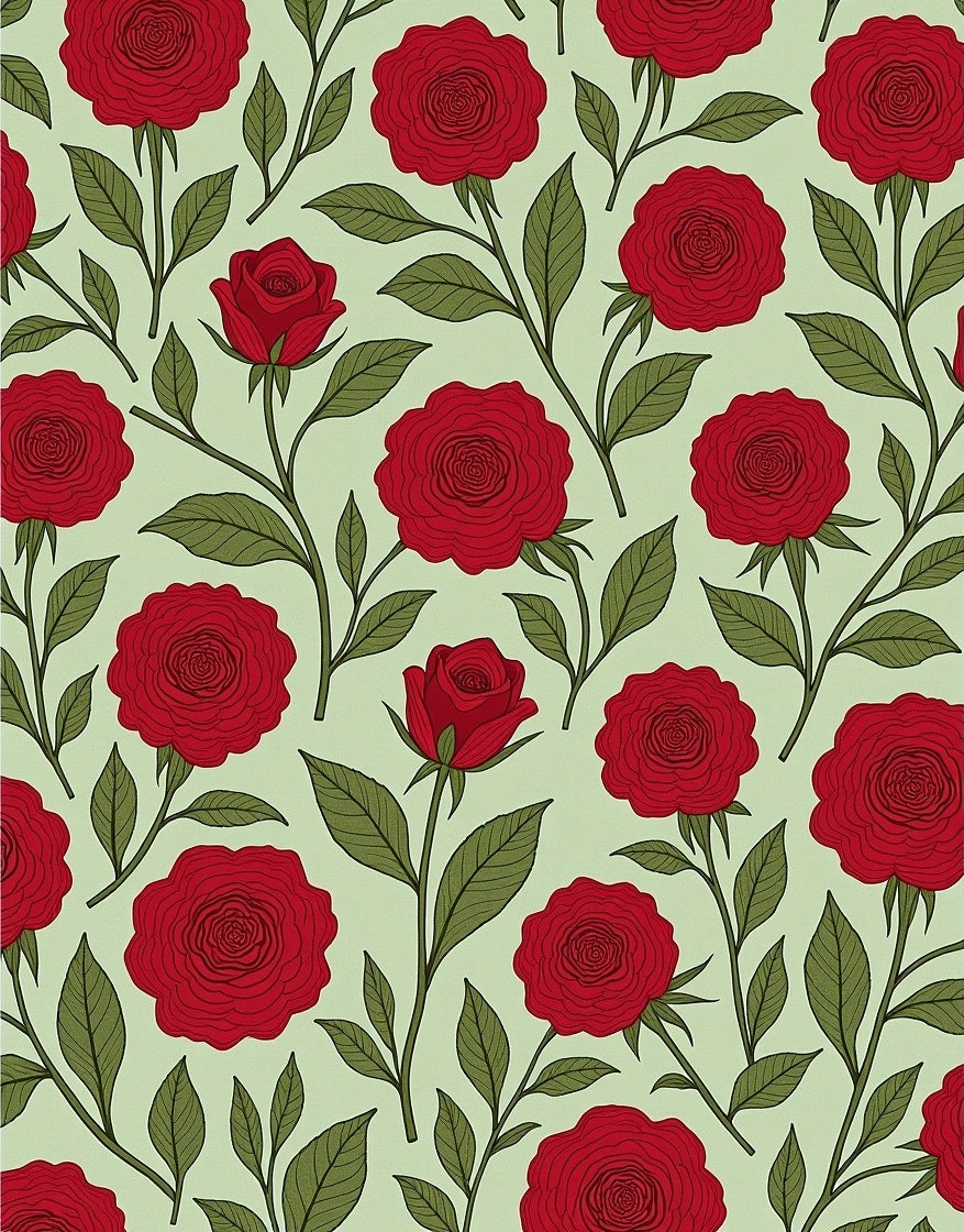 Red Rose Vine Botanical Arrangement Rug