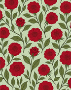 Red Rose Vine Botanical Arrangement Rug