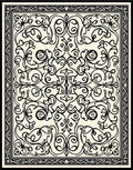 Cream Black Scrollwork Floral Border Rug