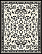 Cream Black Scrollwork Floral Border Rug