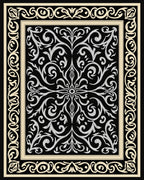 Vintage Black and Cream Floral Scroll Rug