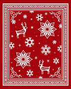 Red White Winter Deer Snowflakes Rug