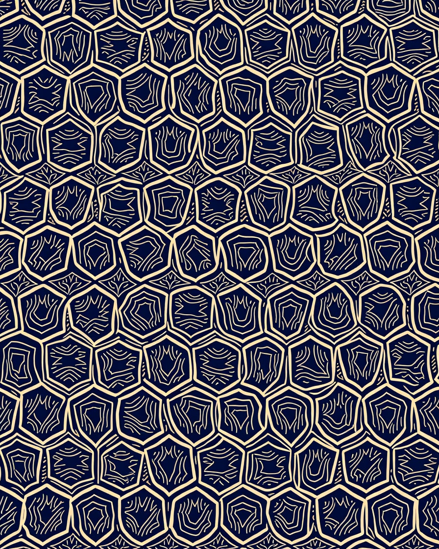 Navy Ivory Geometric Honeycomb Arrangement Rug