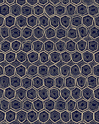Navy Ivory Geometric Honeycomb Arrangement Rug