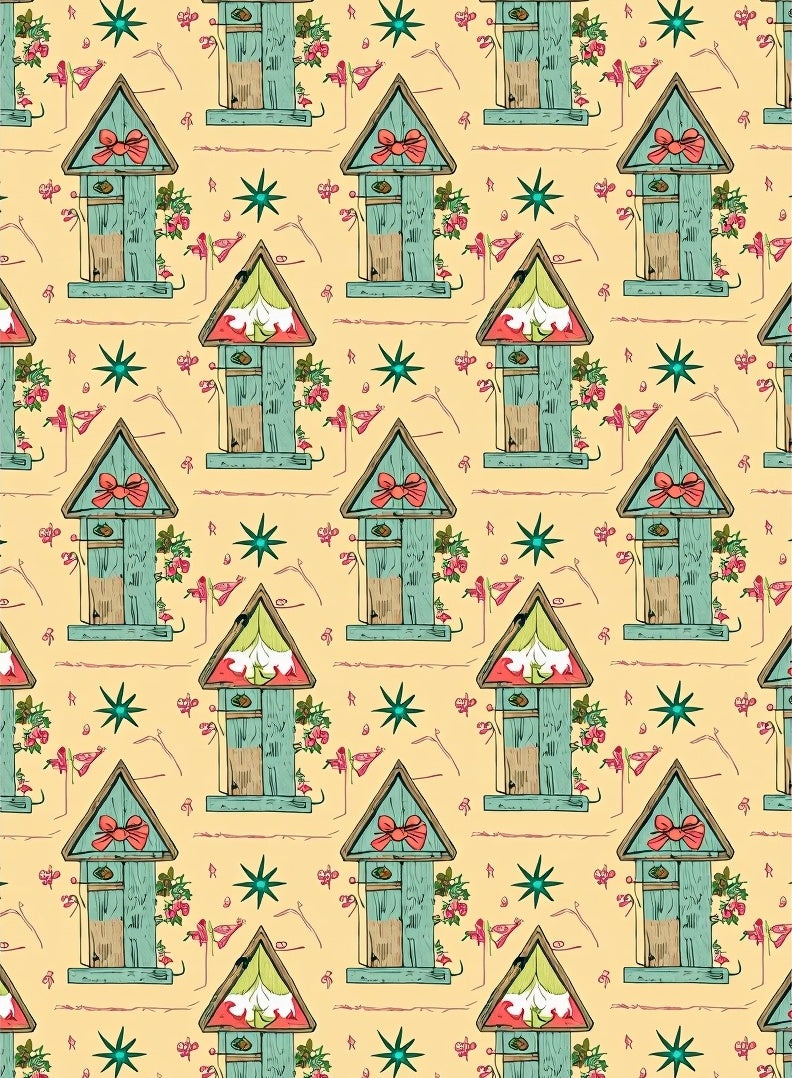 Whimsical Birdhouse Floral Garden Rug