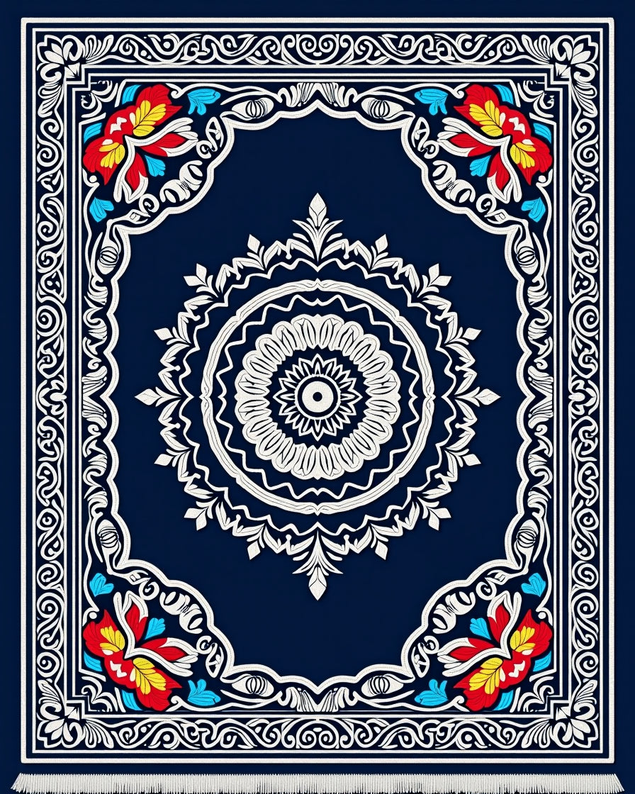 Ornate Crimson Bloom Central Medallion Rug