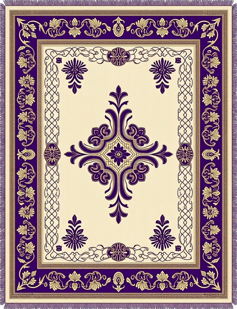 Rich Cream Purple Floral Medallion Rug