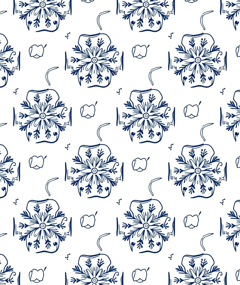 Classic Blue Floral Outline Rug
