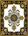 Gold Black Floral Medallion Border Rug