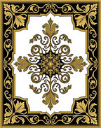 Gold Black Floral Medallion Border Rug