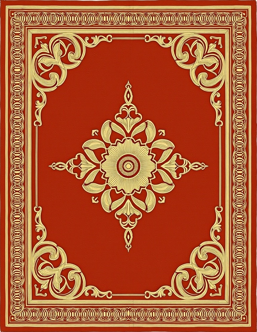 Red and Gold Floral Medallion Border Rug
