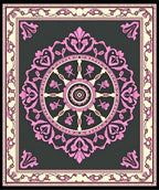 Ornate Pink Floral Medallion Charcoal Rug