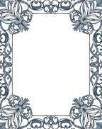 Blue Floral Scrollwork Border Rug