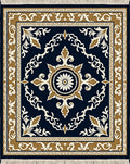 Dark Blue Floral Scroll Medallion Rug