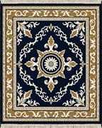 Dark Blue Floral Scroll Medallion Rug