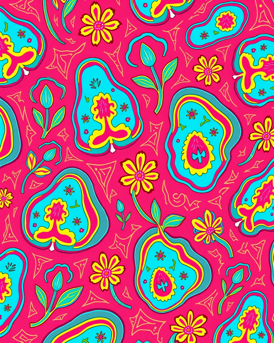 Vibrant Pink Turquoise Floral Pear Rug