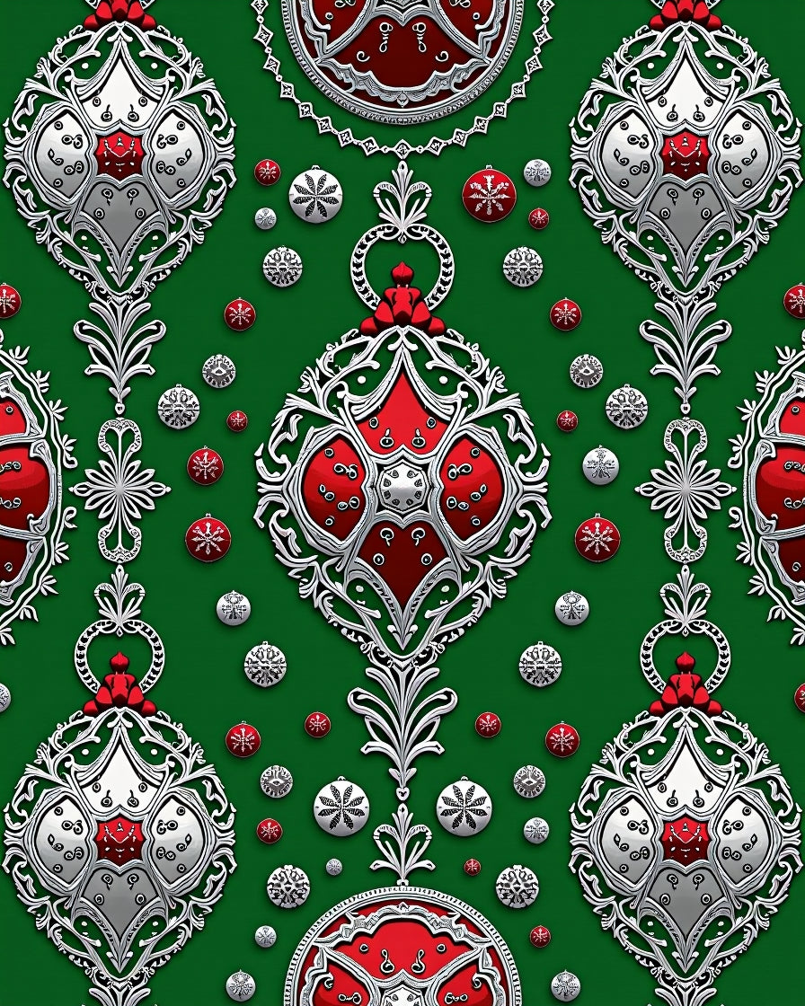 Red Silver Festive Ornament Collection Rug