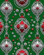 Red Silver Festive Ornament Collection Rug