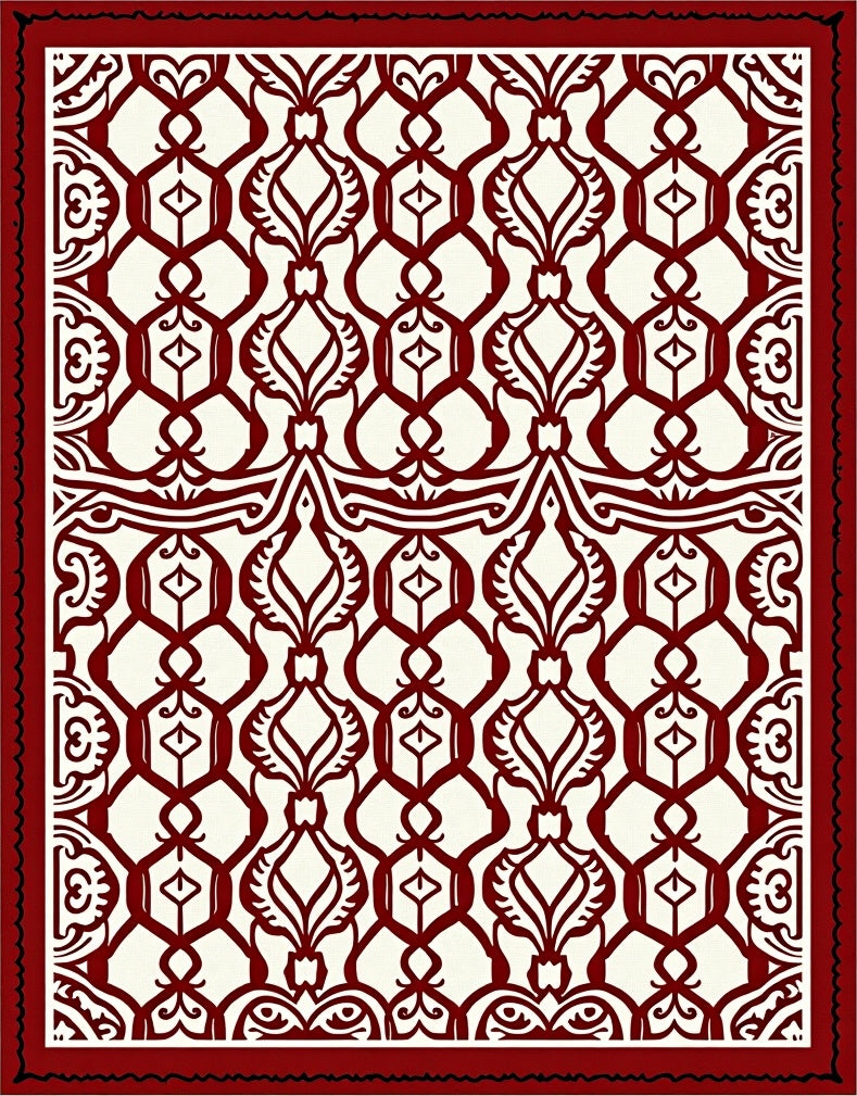 Crimson Cream Lattice Medallion Rug