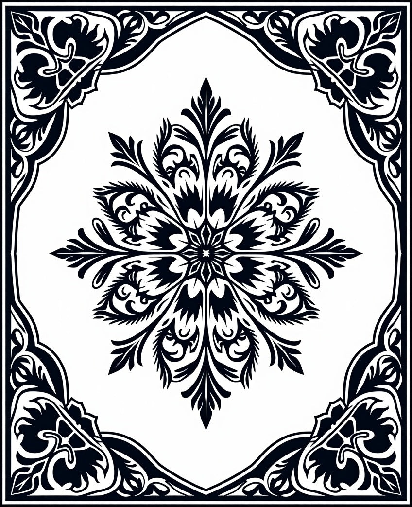 Classic Black Floral Medallion Border Rug