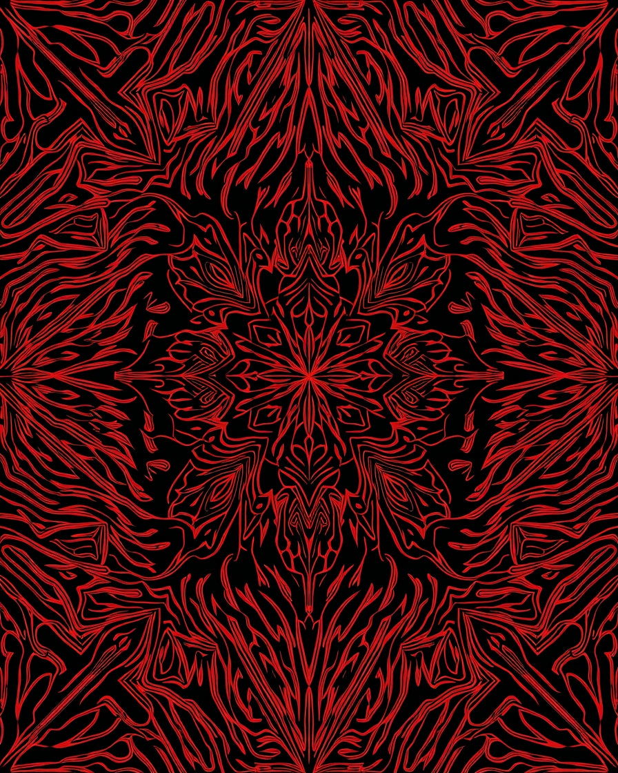 Bold Red Radial Tribal Abstraction Rug