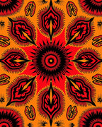 Fiery Red Black Abstract Medallion Rug