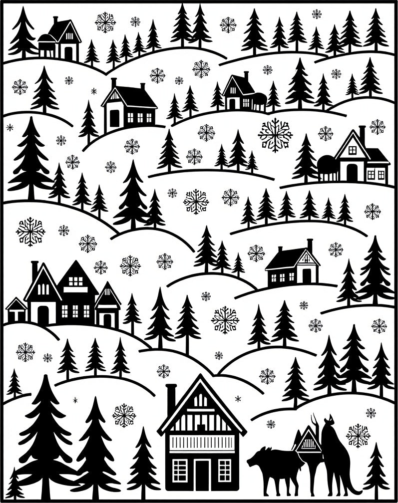 Winter Village Snowfall Silhouette Rug