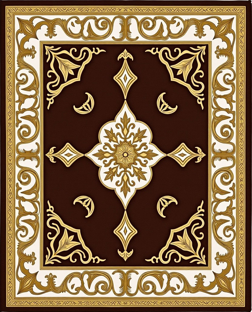 Rich Brown Gold Medallion Filigree Rug