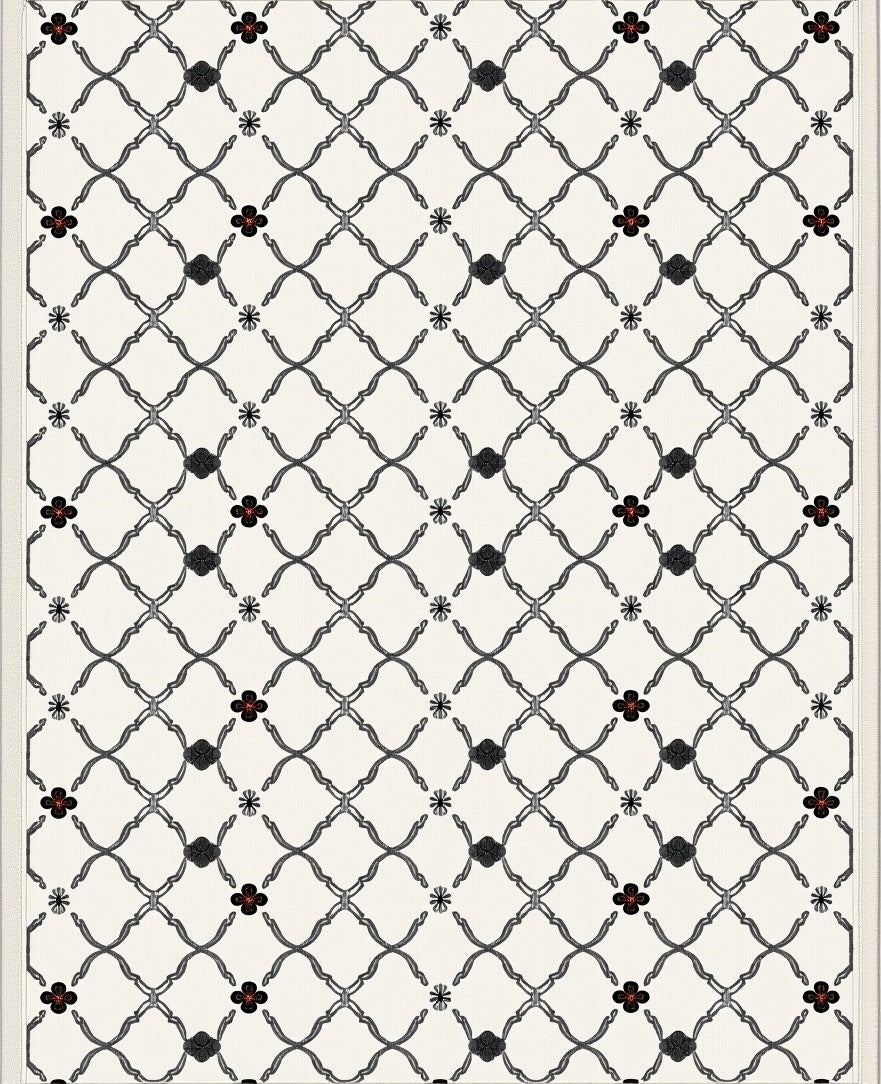 Classic Lattice Red Flower Rug