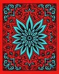 Crimson Aqua Floral Mandala Rug