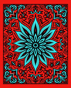 Crimson Aqua Floral Mandala Rug