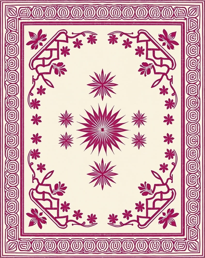 Deep Plum Floral Starburst Medallion Rug