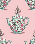 Pale Teal Floral Teapot Botanical Rug