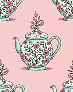 Pale Teal Floral Teapot Botanical Rug