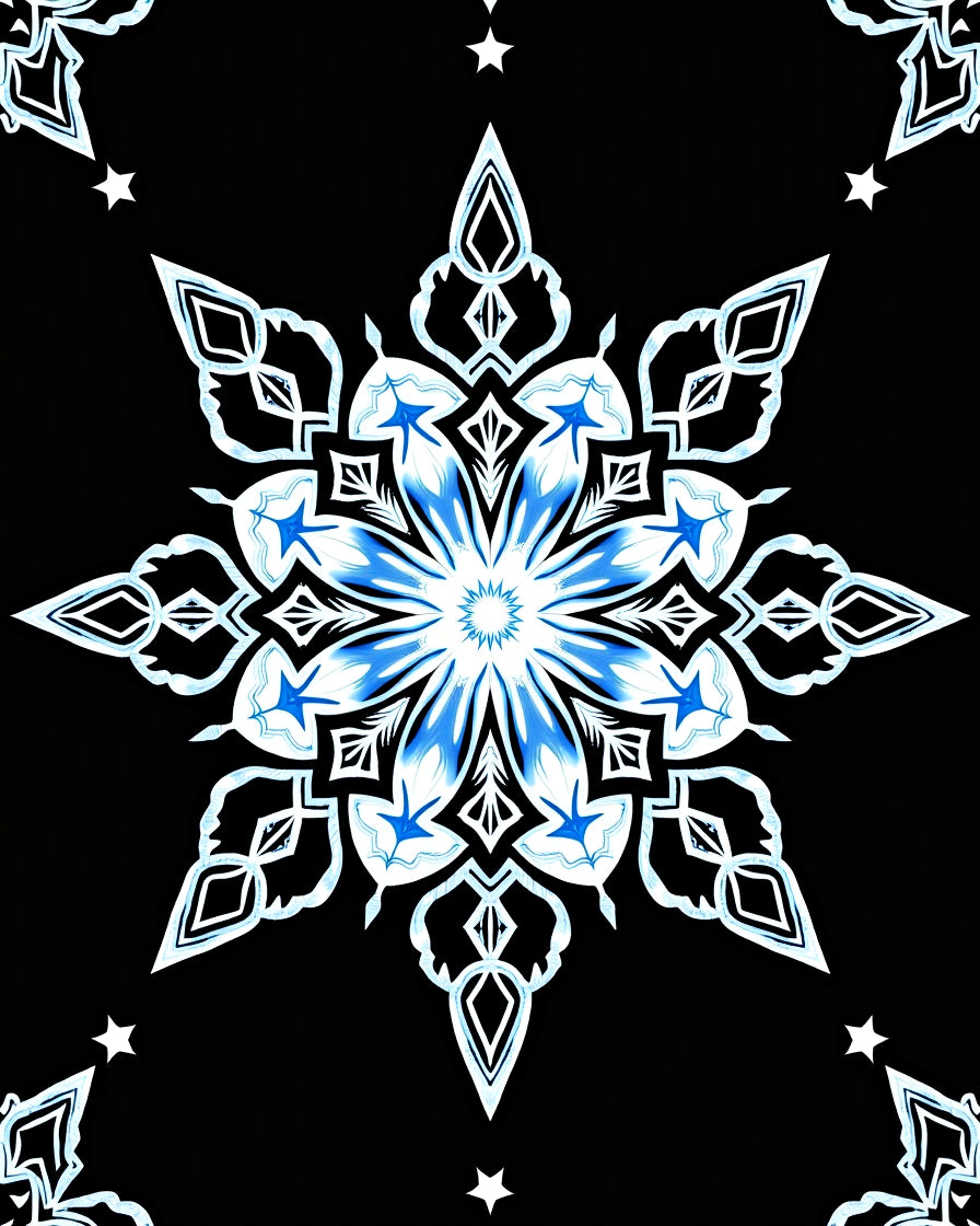Ornate Blue Snowflake Mandala Rug