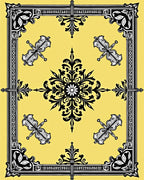 Golden Black Flourish Medallion Frame Rug